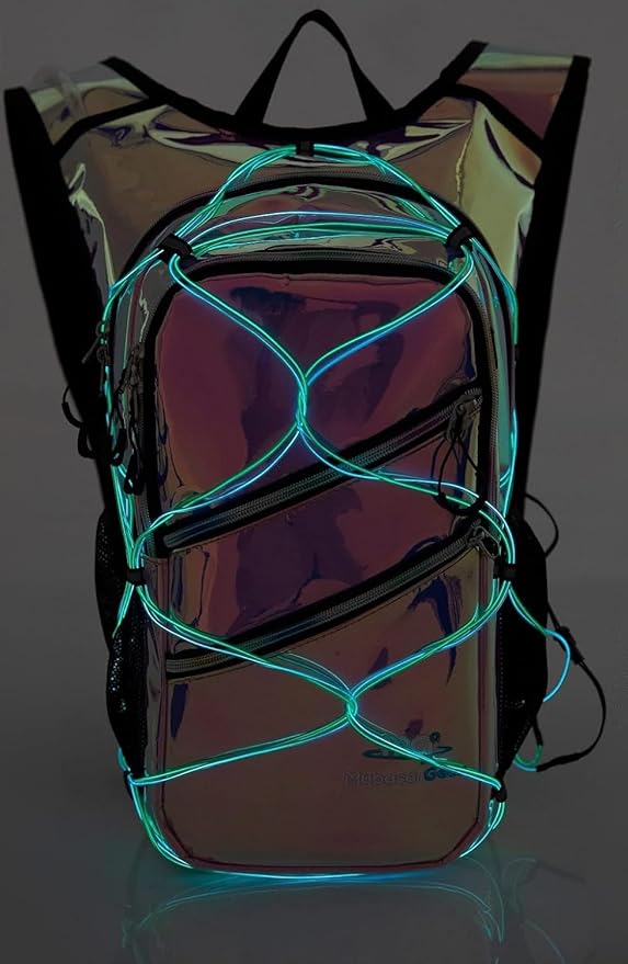 Hydration Backpack Pack with Cool Lights, 2L Water Bladder, Lightweight Bag for Running, Hiking, Bike, Climbing, Music Festival Essential, and Rave