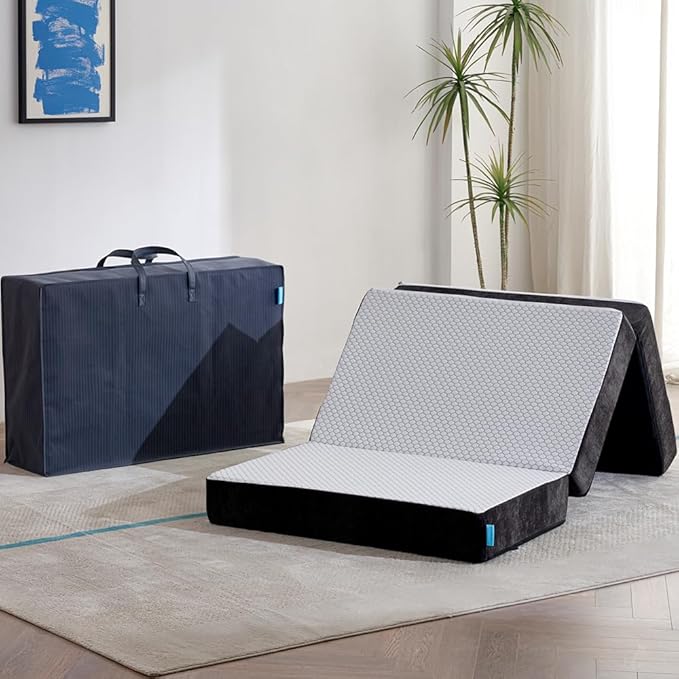 Odorless Foldable Mattress Twin Size 75" x 38" x 6", 6 Inch Folding Foam Mattress with Storage Bag, Fiberglass Free Trifold Memory Foam Mattress for RV, Guest Bed