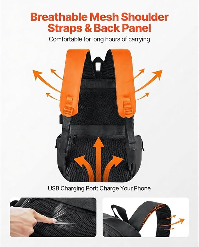 Lightweight Backpack 26L, Hiking Backpack with USB Charging Port & Anti-Theft Pocket, Water-Resistant Travel Laptop Backpack Fits 15.6 Inch, for Men Women College Commuting Camping Riding