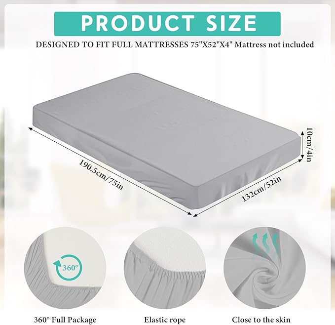 Breling Fitted Sheet (Sheet Only) Compatible with Milliard Trifold Mattress Folding Mattress Fitted Microfiber Bedsheet for Camp Bunk Rvs Bed(Full,4'',Light Gray)