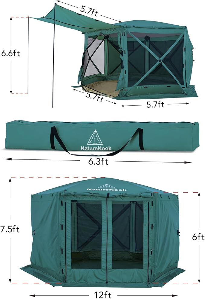 Pop up Gazebo with Ground Tarp Canopy Tents 12x12FT Screen House with Sidewalls Camping Gazebo with Awnings Waterproof Footprint