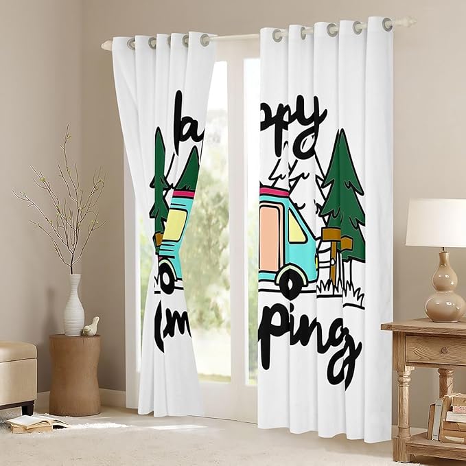 Erosebridal Camping Blackout Curtains for Bedroom Living Room Happy Camping Window Curtains 2 Panels 42" Wx90 L Vehicles Camper Drapes,Camp Travel Car Rustic Farmhouse Window Treatments
