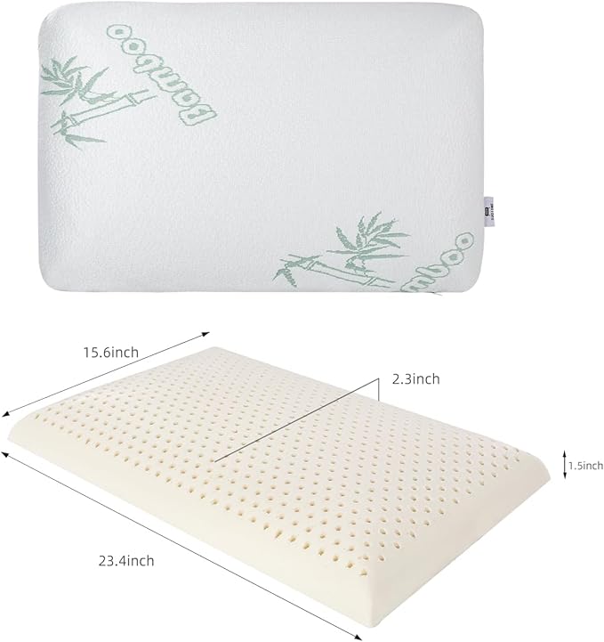 SUQ I OME Slim Sleeper -Thin Latex Pillow for Sleeping,Low Profile Ultra Thin for Stomach Sleepers, Firm 23x15.7x2.7 inch,Green White