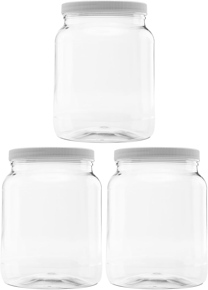 Plastic Storage Jars with Leak Proof Lids, BPA Free, Hand Wash Only (64oz, 3PK White)