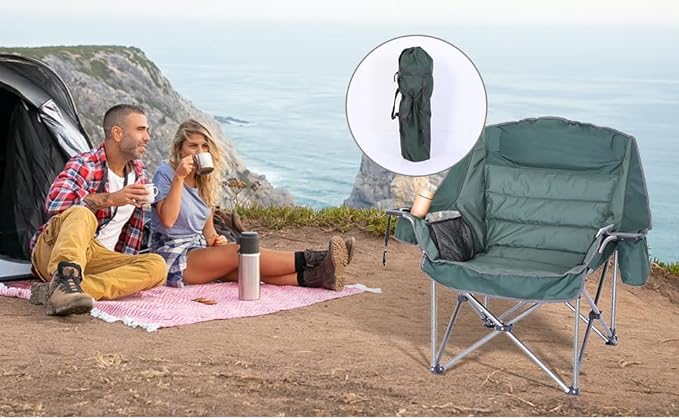 Folding Camping Chair, Padded Chair, Oversized Camping Chair, Lawn Chair for Adults, Heavy Duty 400lb Carry Bag Cupholder & Cooler (2-Pack)