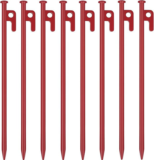 8 Pack Tent Stakes Heavy Duty 12 inch Steel Tent Pegs for Camping Unbreakable and Inflexible