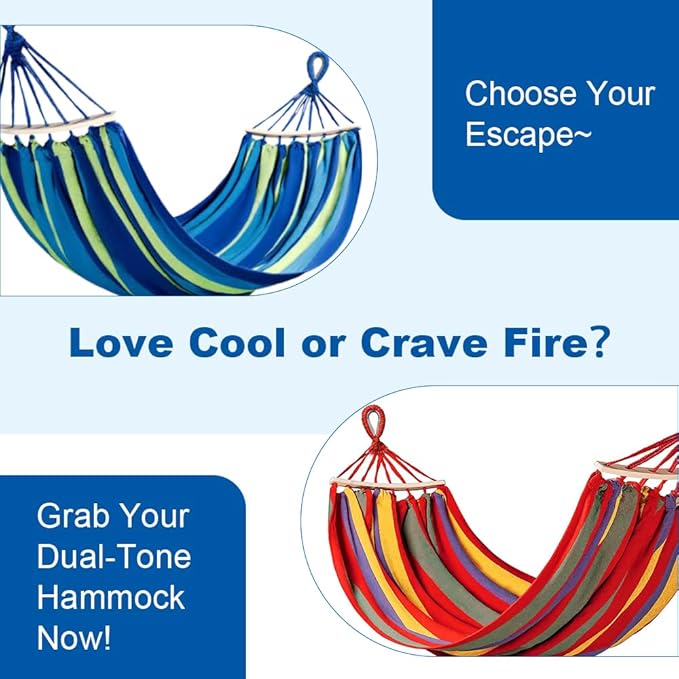 Adult Outdoor Camping Hammock | Heavy-Duty Rope Tree Hammock | Stand Replacement Option | Essential for Patio & Backyard Relaxation (Blue, Large)