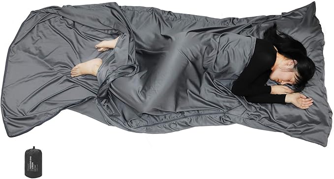 Browint Premium Silky Sleeping Bag Liner with Two-Way Zippers, 87"x41" Extra Wide Adult Sleep Sack for Hotel, Breathable Lightweight Travel Sheet, Multifunctional Bed Sheet for Camping, All Seasons
