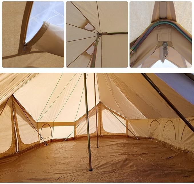 6M/19.6FT Extra Large Waterproof Cotton Canvas Camping Bell Tent with 3 Doors and 6 Windows for 8-12 Persons Camping Hiking Family Party Outdoor Hunting