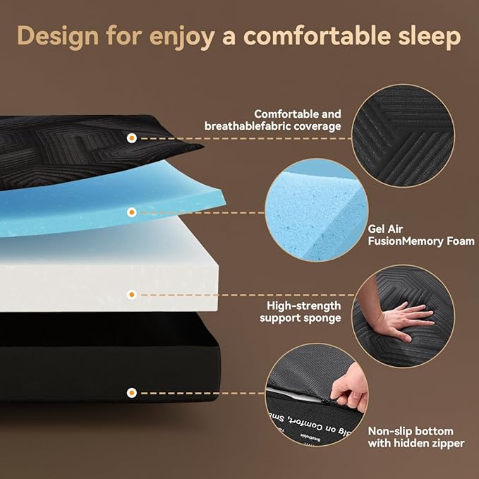 Mattress Topper, 4 Inch Memory Foam Tri-Fold Mattress Twin, Foldable Bed with Washable Cover, Handles and Non-Slip Bottom for Yoga, Guest, Camping, 75"x 38" x 4", Black
