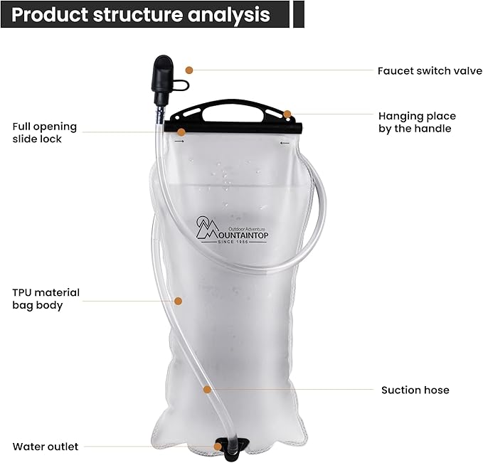 MOUNTAINTOP Hydration Bladder 3L Outdoor Hydration System for Backpack Water Reservoir for Biking Hiking Running Camping Climbing