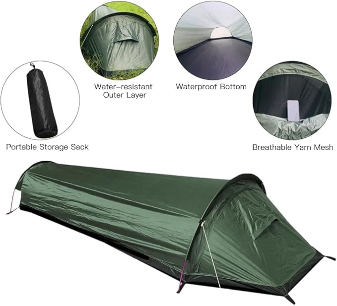 Single Person Backpacking Tent Hiking Bivy Tent Lightweight Sleeping Bag Tent with Ground Cloth,Backpacking Tent