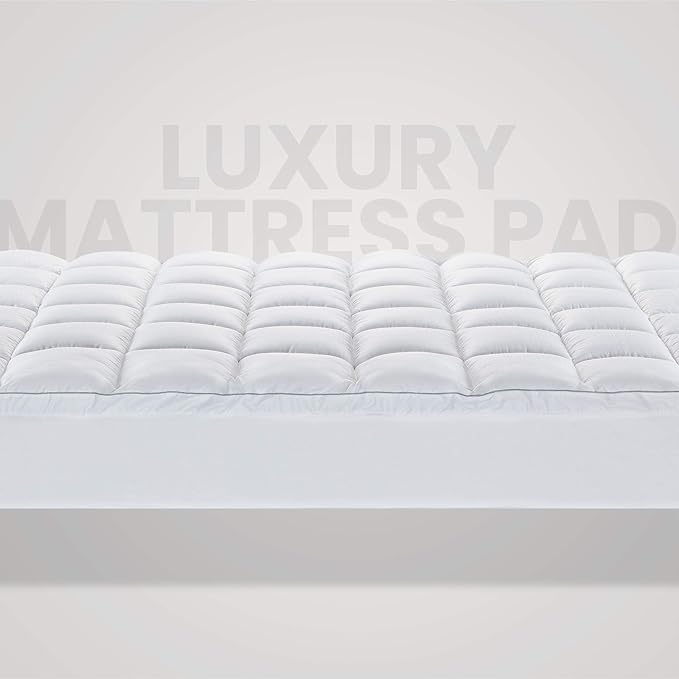 SLEEP ZONE Full Cotton Mattress Topper, Ultra Fluffy Soft Mattress Pad Pillowtop Cooling Mattress Cover Fits 8-21 inch Deep Pocket, White