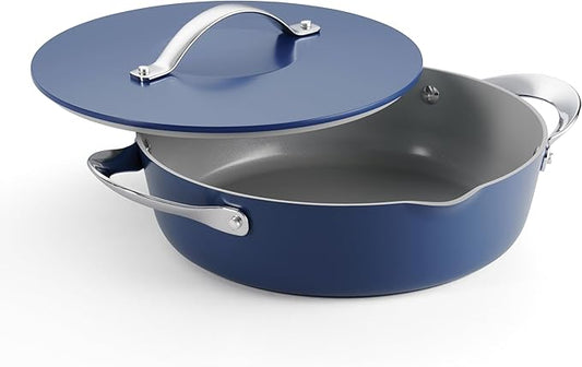Tramontina Fiora 4.25-Quart Multipurpose Ceramic Non Stick Cooking Pan with Lid, Blue