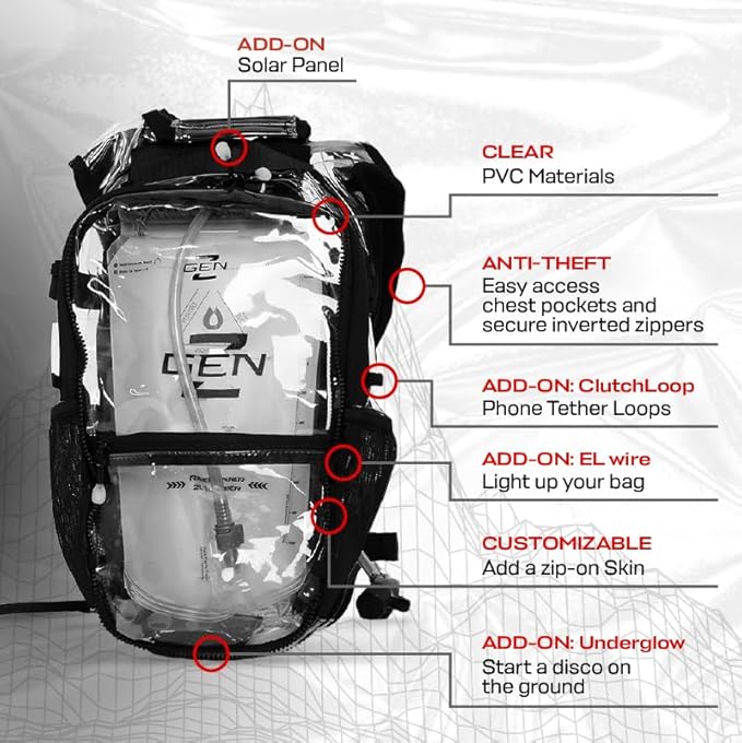 RAVERUNNER® Anti-Theft Hydration Backpack | Festival Approved Rave Backpack for Concert Goers, Leak-Free Festival Water Backpack for EDC, Rave Hydration Pack