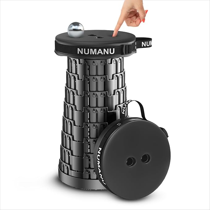 NUMANU 2025 Upgraded Collapsible Stool with Built-in Seat Padding, Height Adjustable Retractable Telescopic Seat, Max 620lb Portable Folding Stool, Foldable Camping Chair or Travel Footrest, 2.5"-18"H