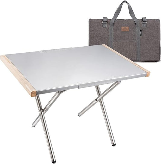 CAMPINGMOON Camping Side Table Heat-Resisting Stainless Steel Embossing Process for Outdoor Table Top Grill with Carrying Bag T-370
