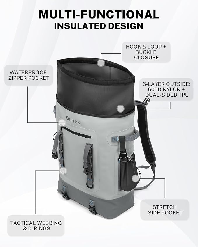 Gonex Cooler Backpack, 40 Can Insulated Soft Backpack Cooler Bag for Men Women, Waterproof Nylon TPU Cooler Backpack for Beach, Picnic, Lunch and Camping