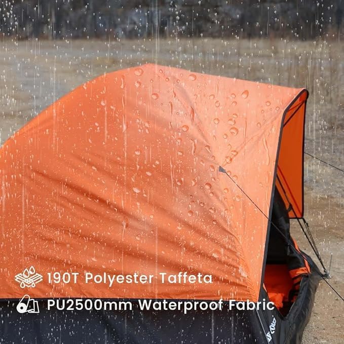 2/3/4 Person Camping Tent Waterproof Windproof Double Layer with Rainfly Easy Setup Lightweight for Backpacking Hiking Family Outdoor Black+Orange