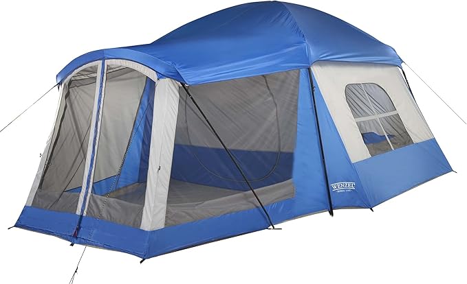 Wenzel Klondike 8 Person Water Resistant Tent with Convertible Screen Room for Family Camping