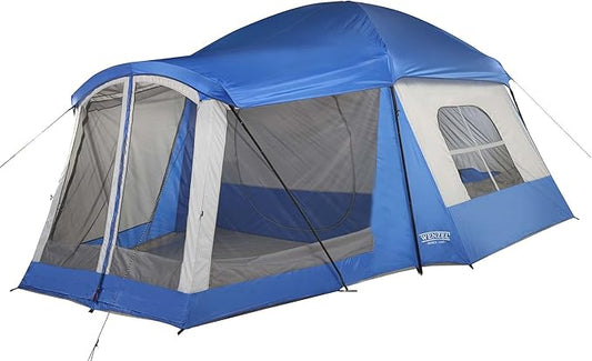 Wenzel Klondike 8 Person Water Resistant Tent with Convertible Screen Room for Family Camping