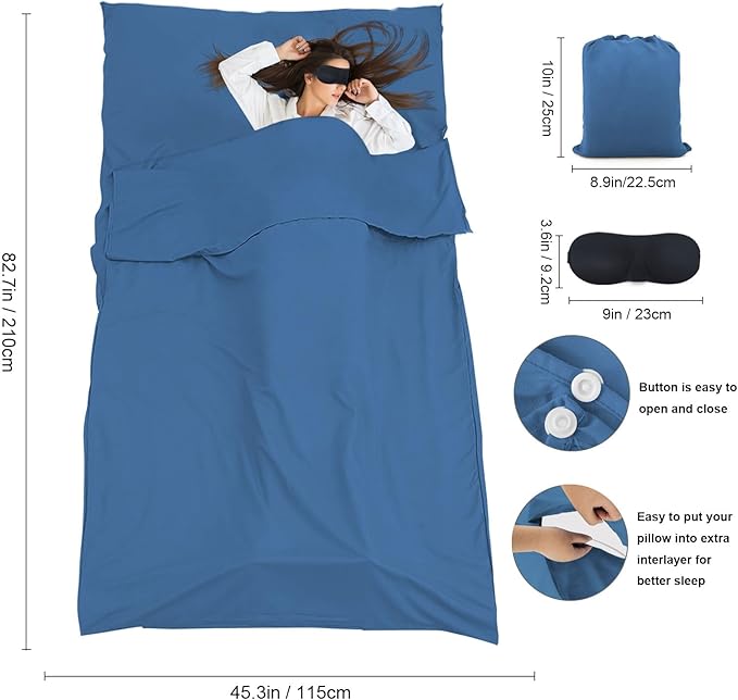 Sleeping Bag Liner,Travel Sheet & Adult Sleep Sack, Camping Sheets Travel Sleep Sack for Backpacking,Hotels & Hostels -Lightweight Single &Double Travel Sheet Camping Sheets
