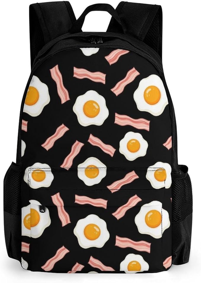 Rucksacks Lightweight Multipurpose Anti-Theft Funny Fried Egg And Bacon Black Shoulder Bag Large Capacity Business Computer Bag With Smooth Zippers