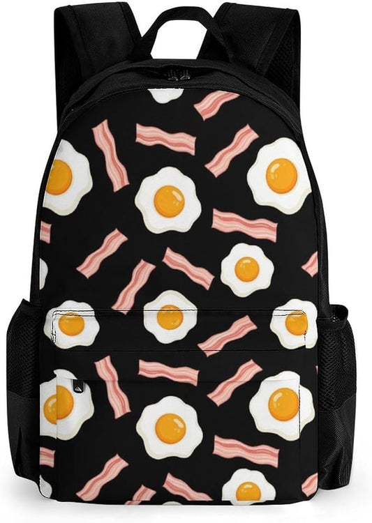 Rucksacks Lightweight Multipurpose Anti-Theft Funny Fried Egg And Bacon Black Shoulder Bag Large Capacity Business Computer Bag With Smooth Zippers