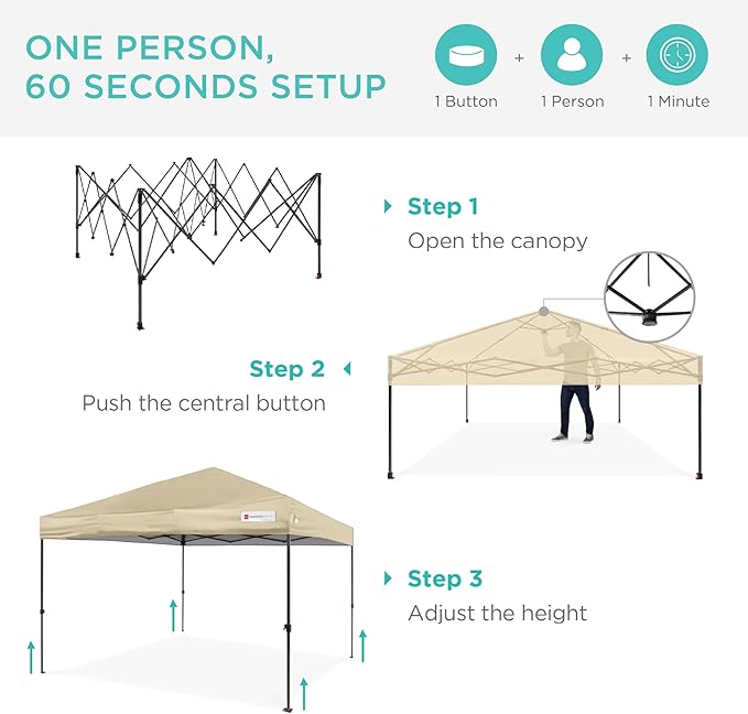 Best Choice Products 8x8ft Pop Up Canopy Tent, Outdoor Shade, 1 Person 1 Minute Set Up, Carry Case, 4 Weight Bags - Sand