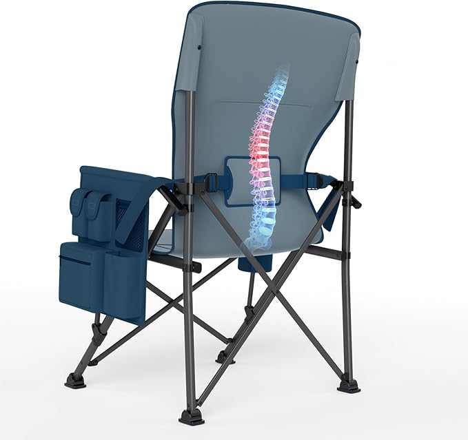 TIMBER RIDGE Oversized Folding Camping Chair with Lumbar Support Adjustable High Back Heavy Duty for Adults Support up to 500lbs with Cup Holder, Cooler Bag, Side Pocket, Blue 2Pcs