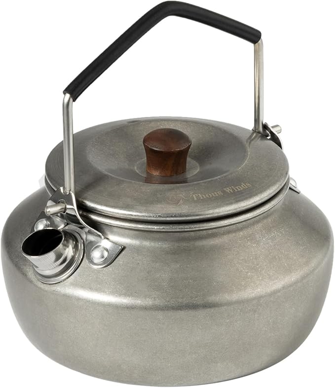 Thous Winds 0.6 Liter Lightweight Stainless Steel Camping Kettle Portable Camp Tea Pot, Outdoor Campfire Use, Retro Silver