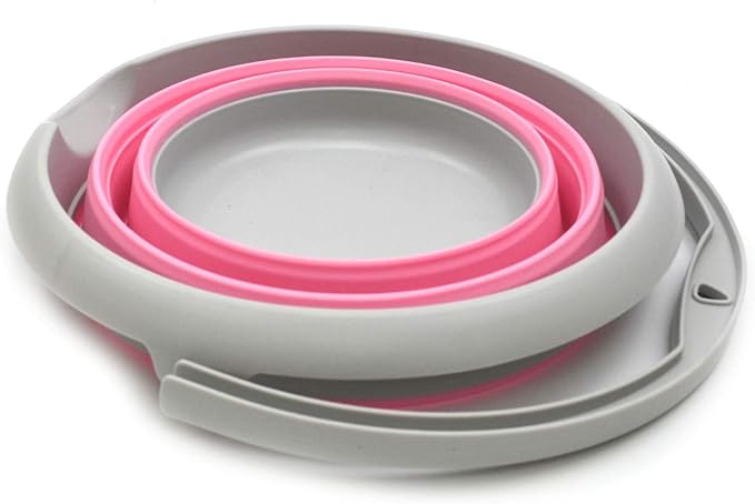 SAMMART 5L / 1.32 Gallon Collapsible Plastic Bucket - Foldable Round Tub - Portable Fishing Water Pail - Space Saving Outdoor Waterpot (5L Round, Grey/Pink)