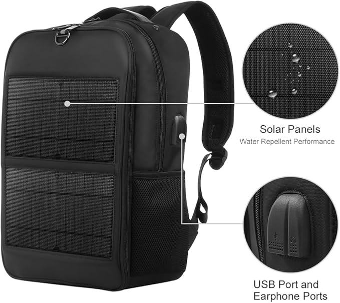 Solar Backpack with 14W Solar Panel Dual USB Port Waterproof Nylon Backpack for Outdoors Large-acity Travel Bag for Hiking Climbing