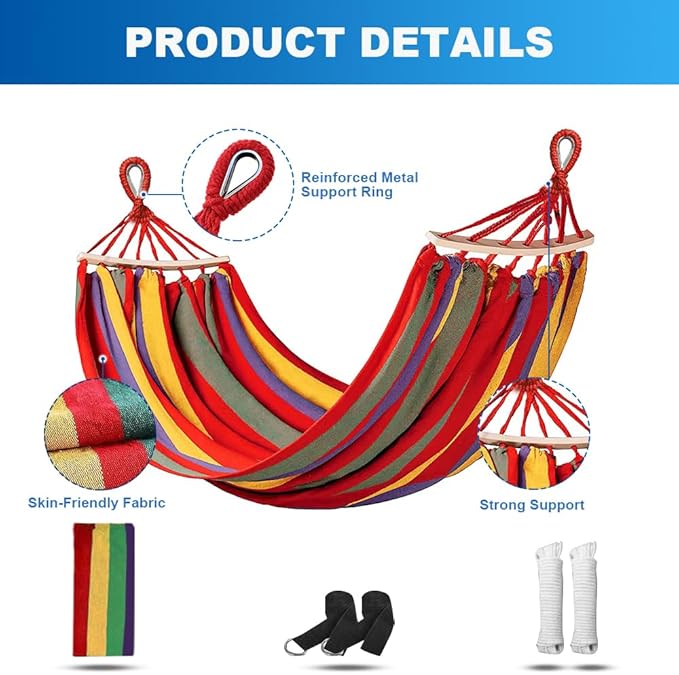Adult Outdoor Camping Hammock | Heavy-Duty Rope Tree Hammock | Stand Replacement Option | Essential for Patio & Backyard Relaxation (red, Small)