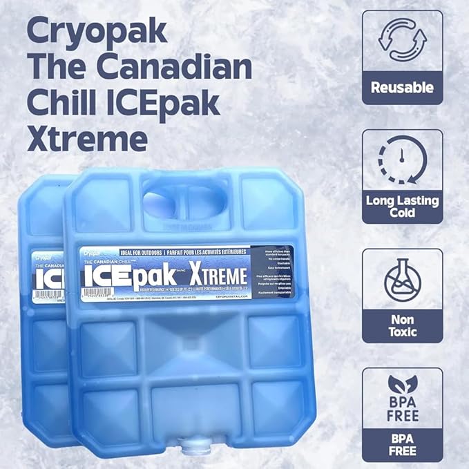 Cryopak ICEpak Extreme Large Hard Shell Reusable Ice Packs for Coolers and Lunch Box Use, Freezer Safe Gel Design, Medical Grade Cooling, Non-Toxic and BPA Free, Essential Travel Accessories