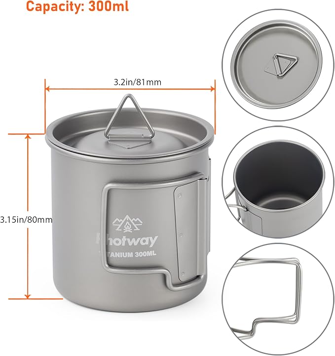 Camping Titanium Mugs Cups 300ml Camp Coffee Mug with Lid - Ultralight Backpacking Camp Cup for Hiking Backpacking Camping Open Fire