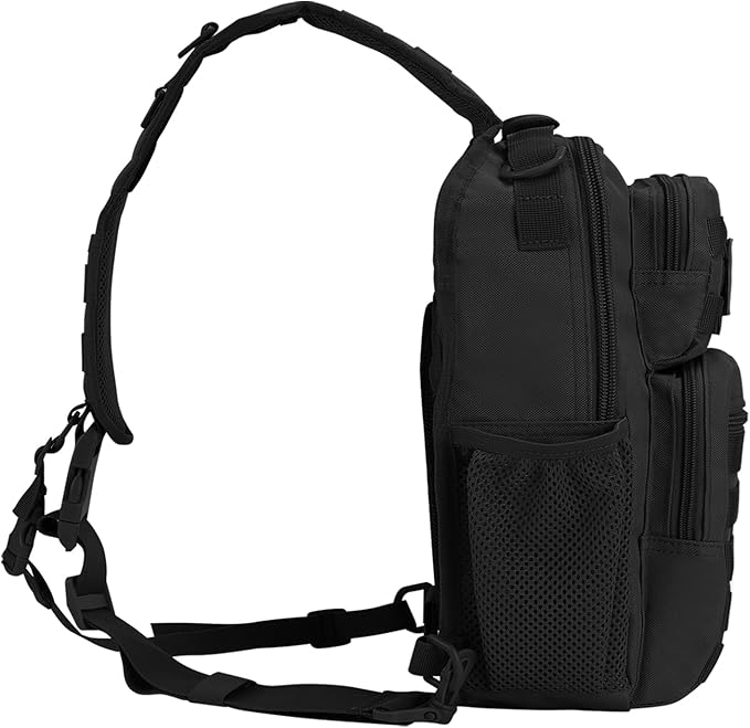 Rover Sling Pack Tactical Shoulder Sling Bag Backpack with Bottle Holder Crossbody Chest Bag, Black with Grey Patch