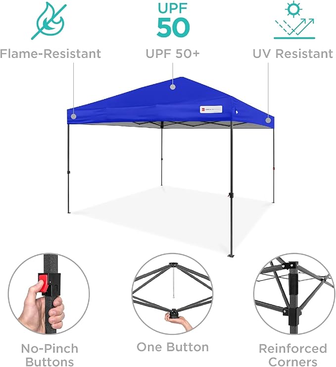 Best Choice Products 8x8ft Pop Up Canopy Tent, Outdoor Shade, 1 Person 1 Minute Set Up, Carry Case, 4 Weight Bags - Resort Blue