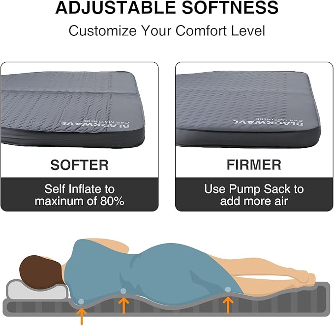 3.7 inch Foam Mattress for Tesla Model Y/Model 3, Camping Air Mattress with Foam, Fast Inflate and Deflate with Pump Sack, Sleeping Pad for Road Trip, Job Shifts, Nap, Camping