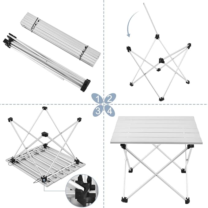 Grope Small Folding Camping Table with Aluminum Table Top, Beach Table for Sand with Carrying Bag,Prefect for Outdoor, Picnic, BBQ, Cooking, Festival (Silver-S)