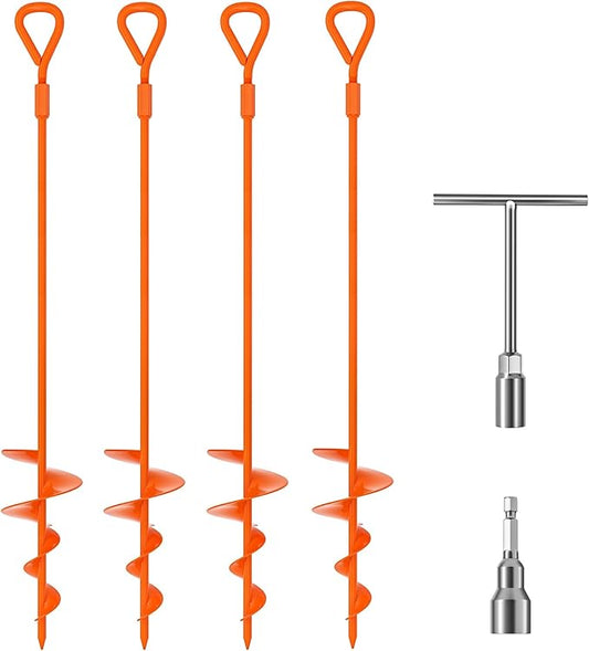 Phopich 18''/30" Long Ground Anchor, Heavy Duty Earth Anchors Ground Anchors Screw in Kit with T-Handle Hex Wrench for Camping Tent, Swing Sets, Securing Animals, Sheds, Trampoline