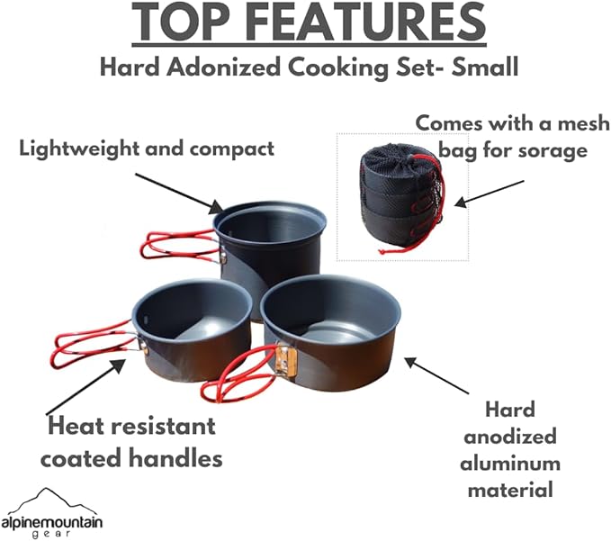 3 Piece Backpacker Hard-Anodized Cook Set - Camping Cookware with Carrying Bag (Made by Caddis Sports, Inc.)
