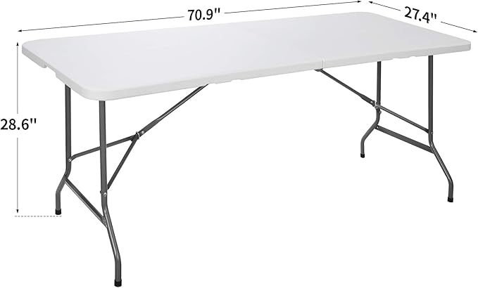 SUPER DEAL 6FT Folding Table for Indoor Outdoor, Portable Heavy Duty Fold-in-Half Plastic Dining Picnic Party Camping Table with Carrying Handle