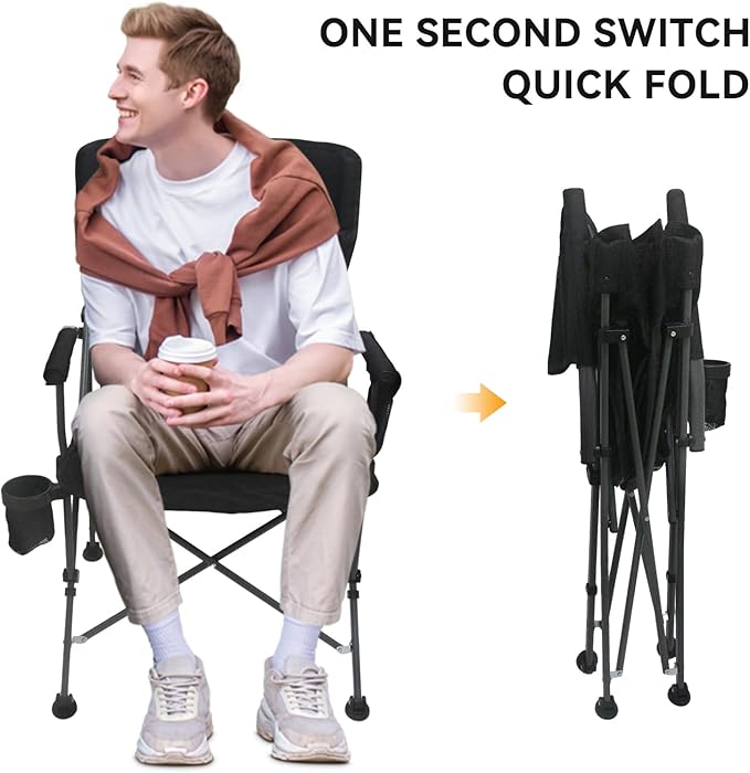 Portable Camping Chairs- Lightweight,Back with Side Pockets & Cup Holder,Large Foldable Camping Chair for Tailgating, Firepits,Fishing, Hiking, Travel, Picnic, Beach Patio, & More