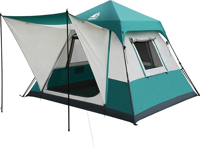 Hewolf Instant Tent for 4-6 Person Camping, Waterproof Easy Pop Up Tent Sets Up in 60 Seconds for Family Outdoor Hiking & Backpacking with Carry Bag