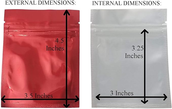 Clear Front Resealable Red Mylar Bags - 5 Mil - 3.5" x 4.5" Zip Seal Heat Sealable Odor Proof Pouch for Herbs Food Vitamins Gummies Snacks Storage Container (100 or 3000) (100)