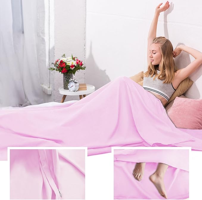 Sleeping Bag Liner,Travel Sheet & Adult Sleep Sack, Camping Sheets Travel Sleep Sack for Backpacking,Hotels & Hostels -Lightweight Single &Double Travel Sheet Camping Sheets
