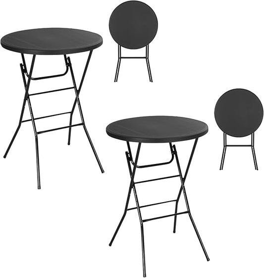 Nice C Plastic High Top Round Table, Portable Cocktail Bar Table with Detachable Legs, 31.5" Folding Tables, Waterproof Outdoor/Indoor Tables for Parties, Weddings, Camping, Backyard (Black, 2 Pack)