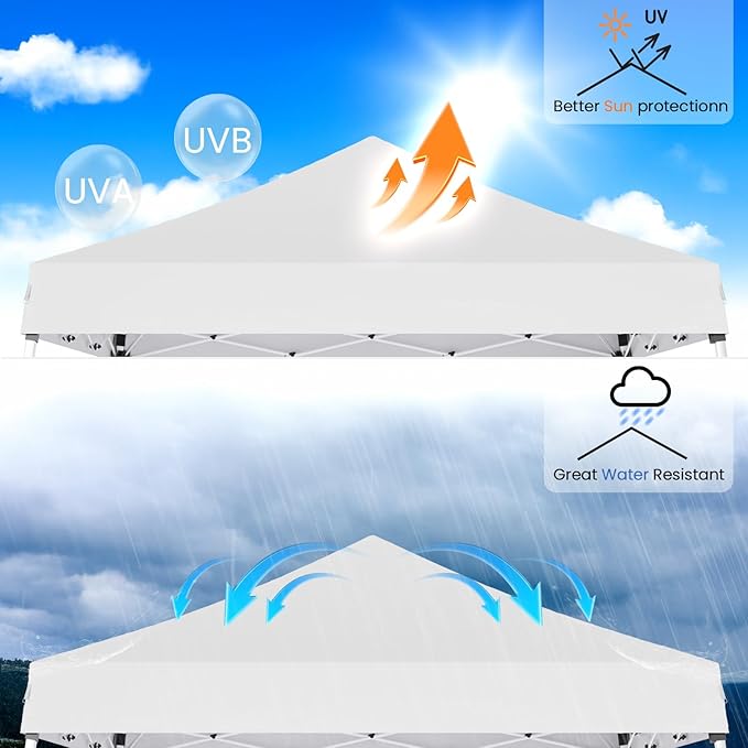 Pop-up Canopy Tent,Portable Outdoor Canopy for Parties Camping,Slant Legs Folding Tent,Sports Shelter,Beach Tent,Base 10x10 Top 8x8,3 Adjustable Height(White)
