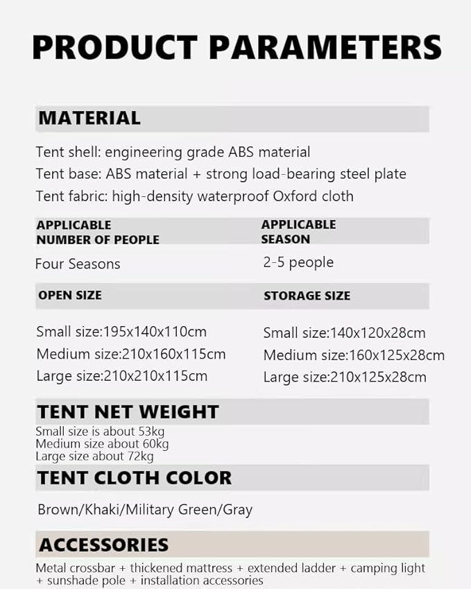 Auto Quick Pop Up Car Tent, SUV Roof Top Tents for Adults, Roomy Truck Van Trailer Tent, Camping Car Tent for 3-4 People, Family Hard Shell Out Door Rooftop Tent, Fast Opening